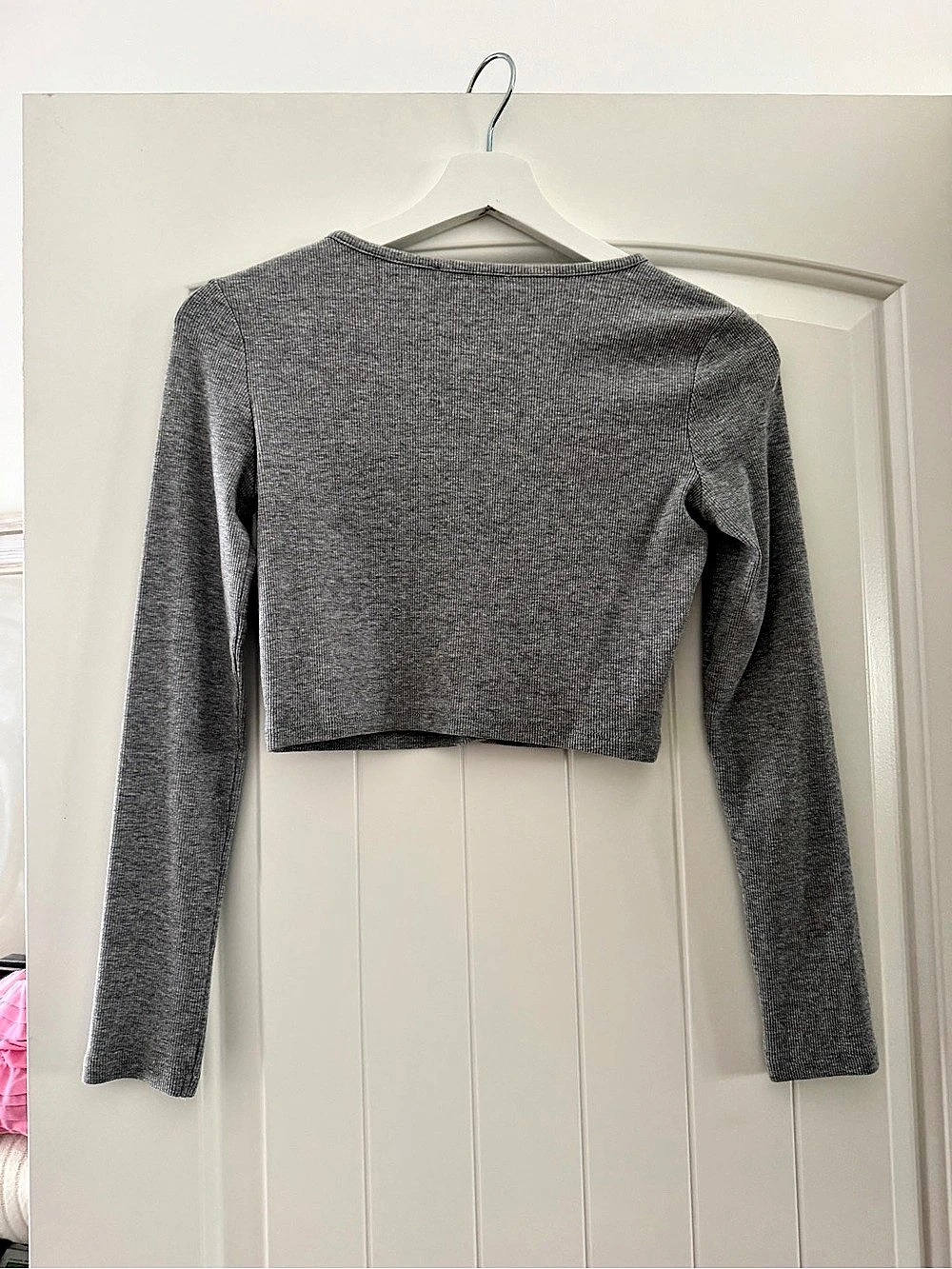 ZARA Rib Cardigan Gray Cropped - Picture 2 of 3